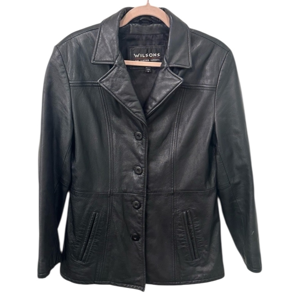 Vintage Wilson’s Women's Black Leather Blazer Jacket Button Up M